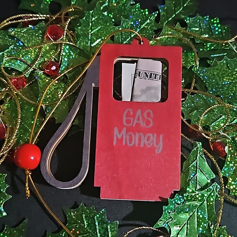 Wooden 🎁 "Gas Money" Money / Bill Holder Ornament  NWOT
